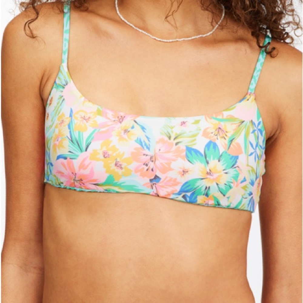 NWT Billabong Sweet Tropics Skinny Mini floral bikini top reversible surf swim - Picture 1 of 6